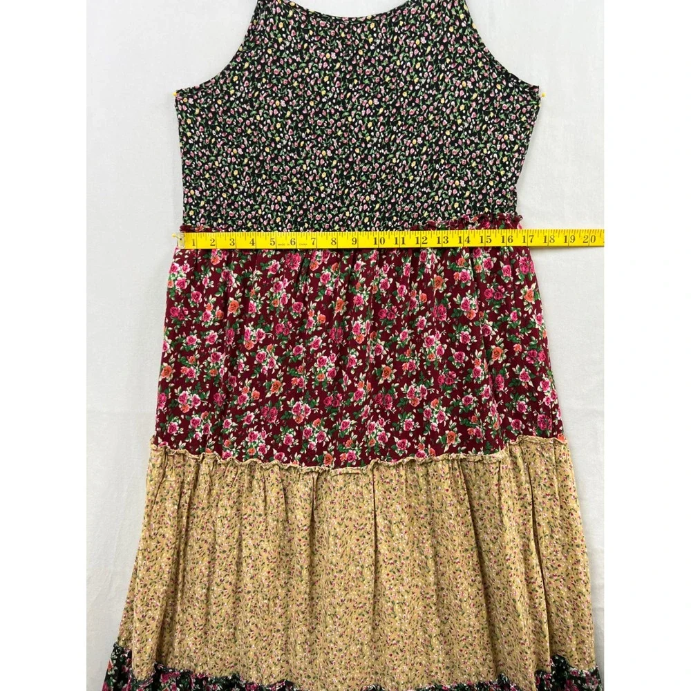 Natural Life Tiered Maxi Dress Womens Medium Multi Color Floral Boho Rayon